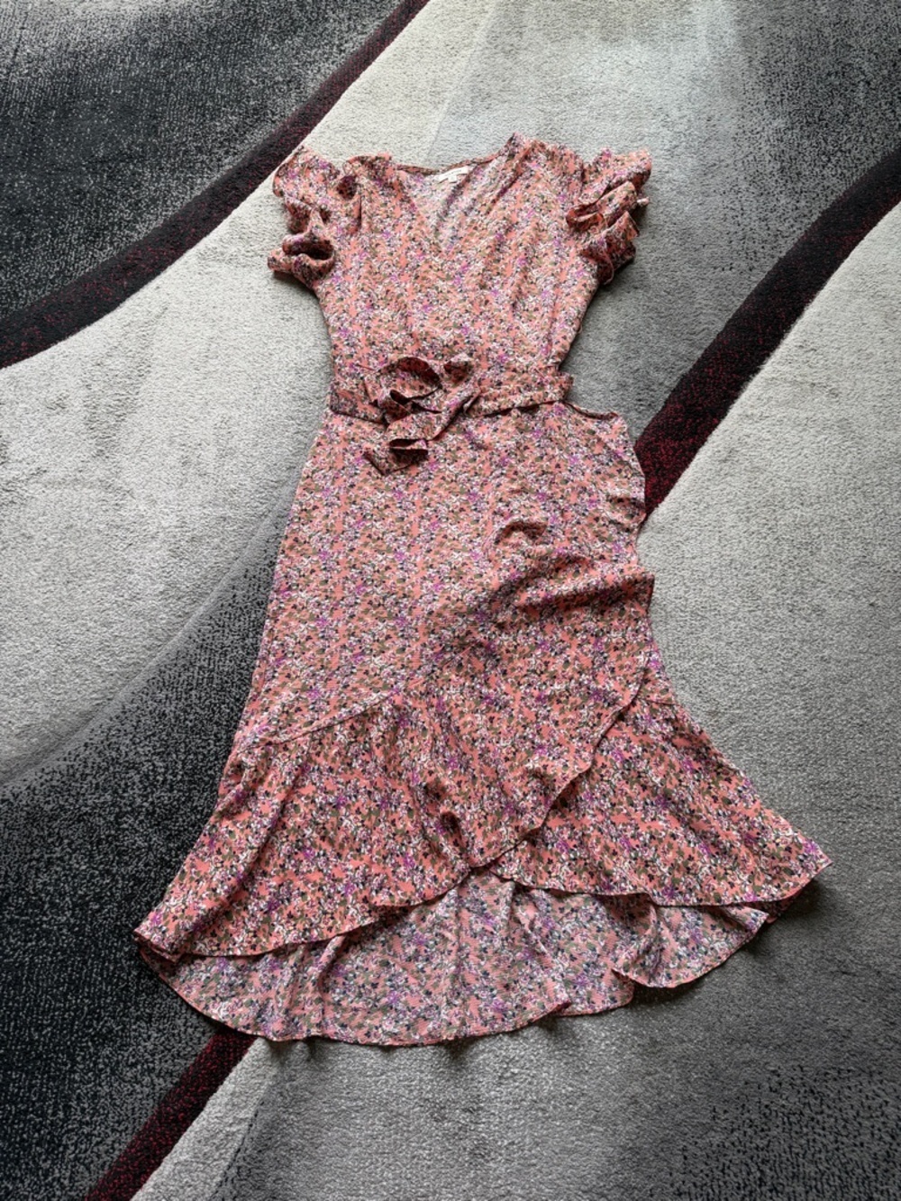Max Studio Pink Floral Ruffled MIDI Wrap Dress